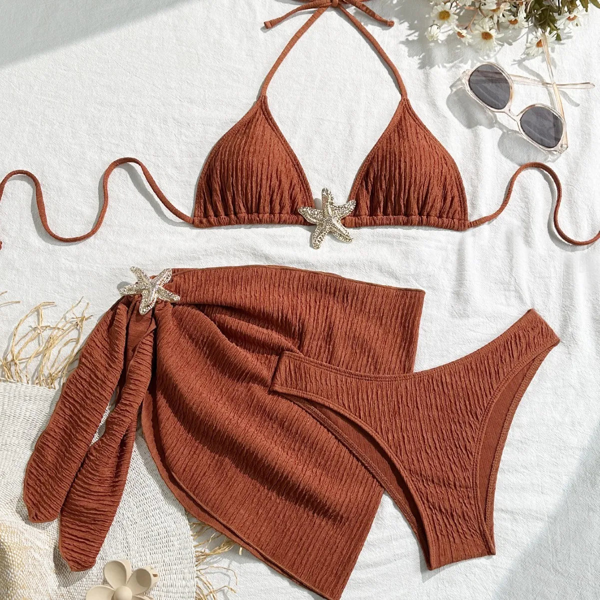 Swimwear Women Bikini Triangle Top Halter Neck Bikinis Ruched Fabric Starfish Swimsuit High Waist Tie Side Two Piece Swimsuit
Swimwear Women Bikini Triangle Top Halter Neck Bikinis Ruched Fabric Starfish Swimsuit High Waist Tie Side Two Piece Swimsuit