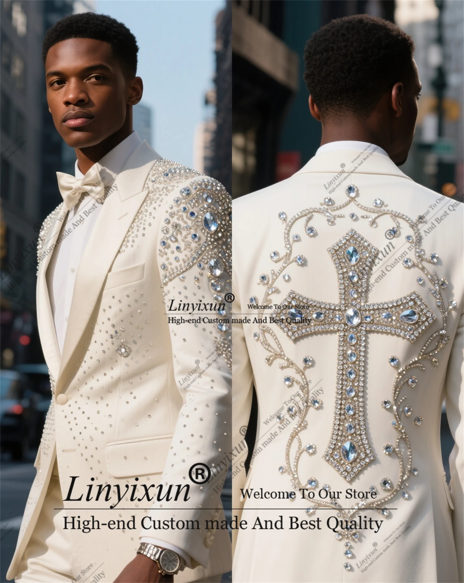 Luxury Metal Embellished Men Suits 2 Pieces Sets Party Prom Blazer Slim Fit Costume Homme Weddinmg Customized Groom Tuxedos
Luxury Metal Embellished Men Suits 2 Pieces Sets Party Prom Blazer Slim Fit Costume Homme Weddinmg Customized Groom Tuxedos