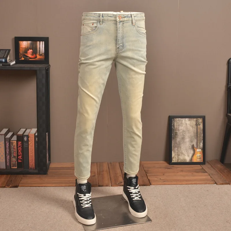 2023 Summer Thin Retro Nostalgic Cropped Jeans Men's Fashion Brand Stretch Slim Fit Skinny Yellow Mud Casual Men's Trousers
2023 Summer Thin Retro Nostalgic Cropped Jeans Men's Fashion Brand Stretch Slim Fit Skinny Yellow Mud Casual Men's Trousers