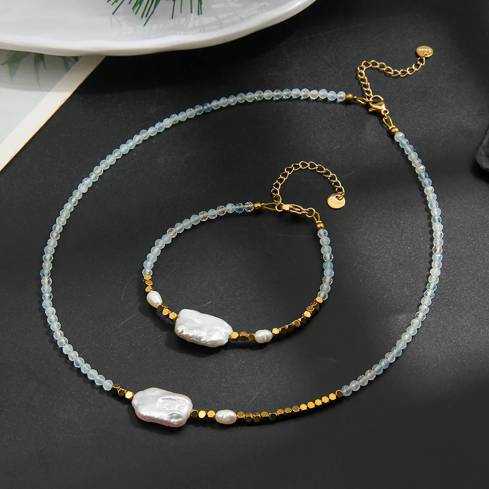 Bracelet + Necklace Set Aquamarine Baroque Pearl Jewelry Set Women's Jewelry Set Suitable for Banquet and Wedding
Bracelet + Necklace Set Aquamarine Baroque Pearl Jewelry Set Women's Jewelry Set Suitable for Banquet and Wedding