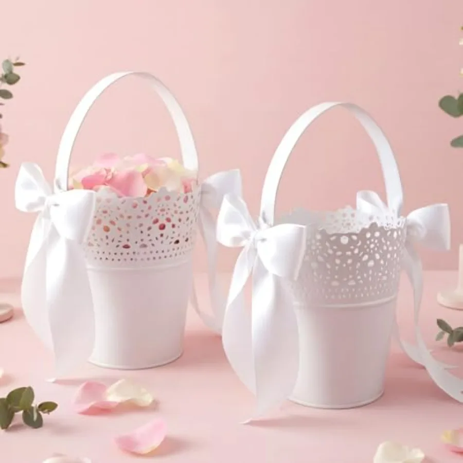 2 Pcs Flower Baskets for Wedding Ivory Flower Basket with White Satin Bowknot and Handle Metal Wedding Pails for Ceremony Petal
2 Pcs Flower Baskets for Wedding Ivory Flower Basket with White Satin Bowknot and Handle Metal Wedding Pails for Ceremony Petal