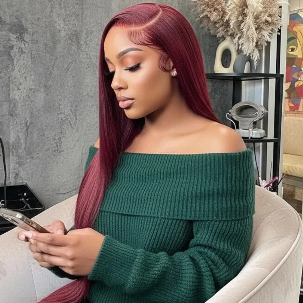 99J Burgundy 13x4 Brazilian HD Lace Front Wig Human Hair PrePlucked 46 Inch Straight 13x6 Lace Frontal Wigs For Women 220 Density
99J Burgundy 13x4 Brazilian HD Lace Front Wig Human Hair PrePlucked 46 Inch Straight 13x6 Lace Frontal Wigs For Women 220 Density