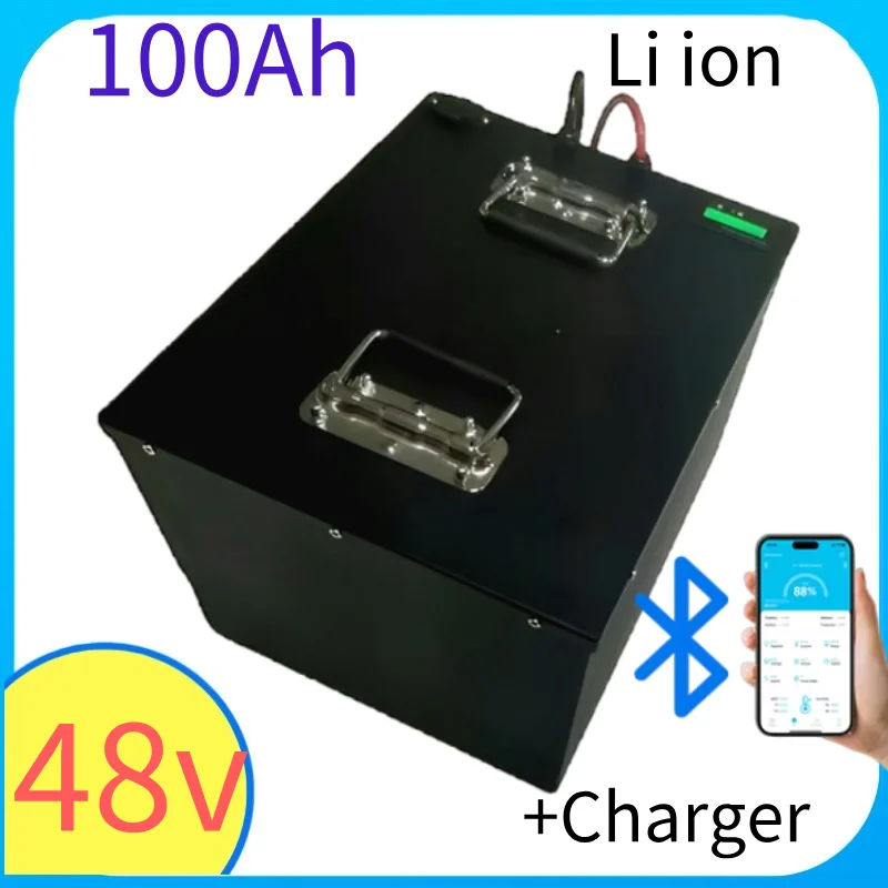 Li ion 48v 100AH lithium batterry with bluetooth BMS APP fortricycle inverter Solar energy storage scooter + 10A charger
Li ion 48v 100AH lithium batterry with bluetooth BMS APP fortricycle inverter Solar energy storage scooter + 10A charger
