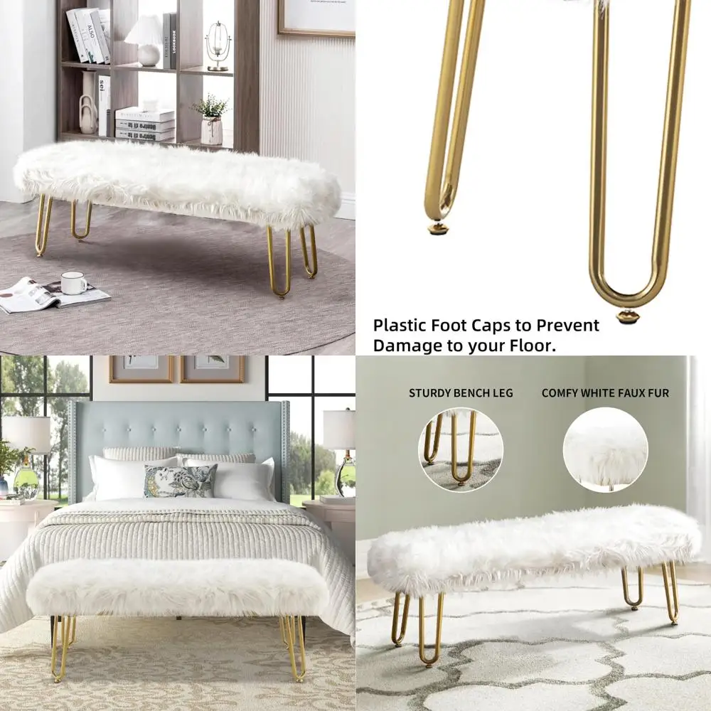 Белая скамья для спальни с обивкой из искусственного меха, тафтингом и металлическими ножками
Белая скамья для спальни с обивкой из искусственного меха, тафтингом и металлическими ножками