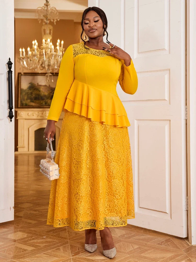 Yellow A Line Dress for Women O Neck Lace Patchwork Long Sleeve Ruffles Fashion Party Casual Occasion Elegant Maxi Evening Dress
Yellow A Line Dress for Women O Neck Lace Patchwork Long Sleeve Ruffles Fashion Party Casual Occasion Elegant Maxi Evening Dress