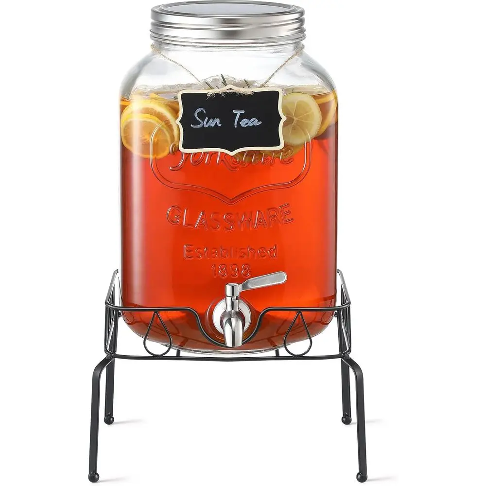 2 Gallon Glass Beverage Dispenser with Stand, Lid & 18/8 Stainless Steel Spigot for Parties
2 Gallon Glass Beverage Dispenser with Stand, Lid & 18/8 Stainless Steel Spigot for Parties