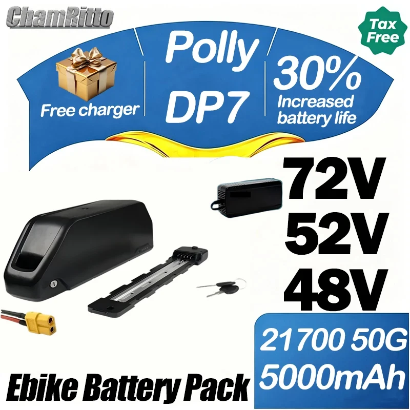 Polly DP-7 48V 52 36 60 72V EBike Battery 25 40 50Ah 60Ah 30Ah 21700 Lithium Pack Downtube Battery for 500 1000 2000 3000W Motor
Polly DP-7 48V 52 36 60 72V EBike Battery 25 40 50Ah 60Ah 30Ah 21700 Lithium Pack Downtube Battery for 500 1000 2000 3000W Motor