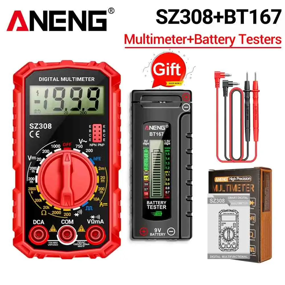 ANENG SZ308 Professional Digital Multimeter 1999 Counts AC DC Voltage Current Resistance Tester Diode Triode Buzzer Electrician
ANENG SZ308 Professional Digital Multimeter 1999 Counts AC DC Voltage Current Resistance Tester Diode Triode Buzzer Electrician