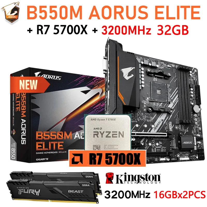Материнская плата AMD B550, комбинированная Материнская плата GIGABYTE B550M AORUS ELITE AM4 DDR4 с комплектом AMD R7 5700X, Kingston DDR4 3200 МГц 32 Гб ОЗУ
Материнская плата AMD B550, комбинированная Материнская плата GIGABYTE B550M AORUS ELITE AM4 DDR4 с комплектом AMD R7 5700X, Kingston DDR4 3200 МГц 32 Гб ОЗУ