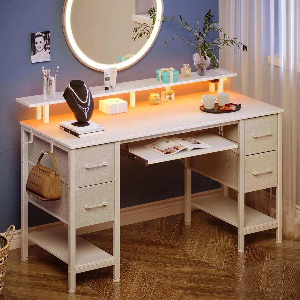 Computer Desk 47.2" with LED Lights & Power Outlets, Home Office Desk with 4 Drawers, Writing Desk with Keyboard Tray
Computer Desk 47.2" with LED Lights & Power Outlets, Home Office Desk with 4 Drawers, Writing Desk with Keyboard Tray