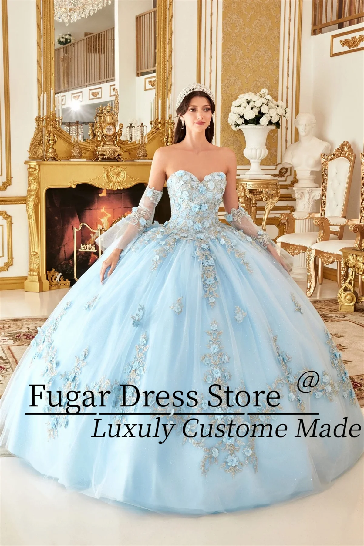 Голубые модные платья Quinceanera, роскошное элегантное длинное платье без бретелек с 3D цветочной наклейкой, Vestidos De 15 Anos 24
Голубые модные платья Quinceanera, роскошное элегантное длинное платье без бретелек с 3D цветочной наклейкой, Vestidos De 15 Anos 24