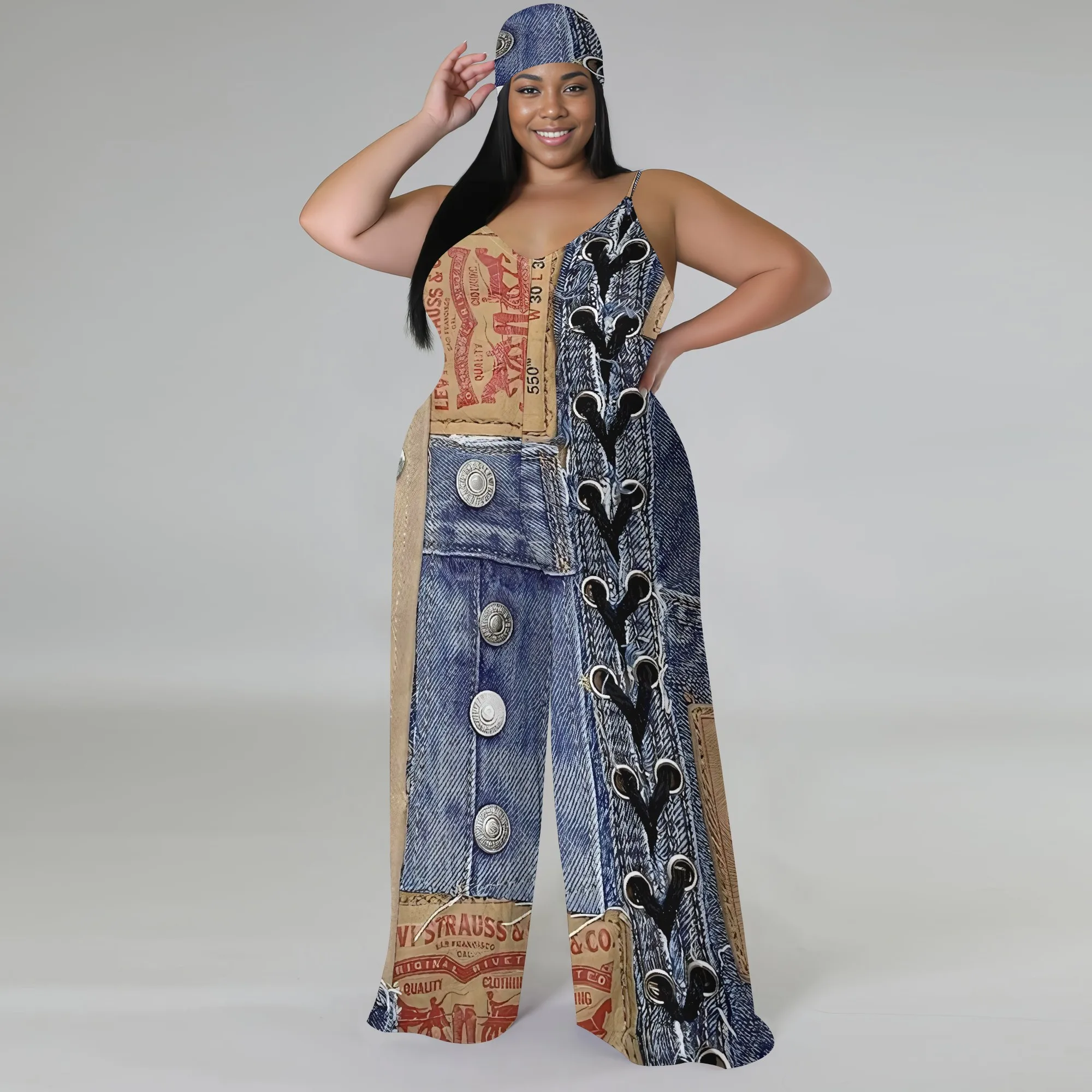 Sleeveless V Neck Spaghetti Camisole Top Wide Leg Pants Pants Jumpsuit With Headscarf XL-6XL
Sleeveless V Neck Spaghetti Camisole Top Wide Leg Pants Pants Jumpsuit With Headscarf XL-6XL