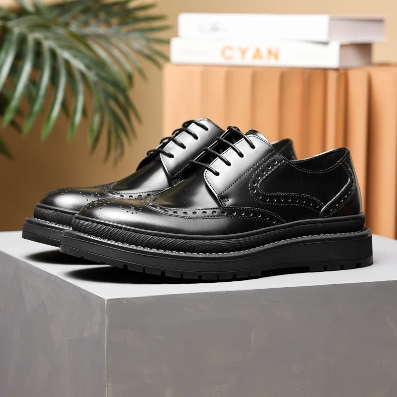 Platform Round Toe Black Dress Shoes Genuine Leather Oxfords Mens Business Shoes
Platform Round Toe Black Dress Shoes Genuine Leather Oxfords Mens Business Shoes