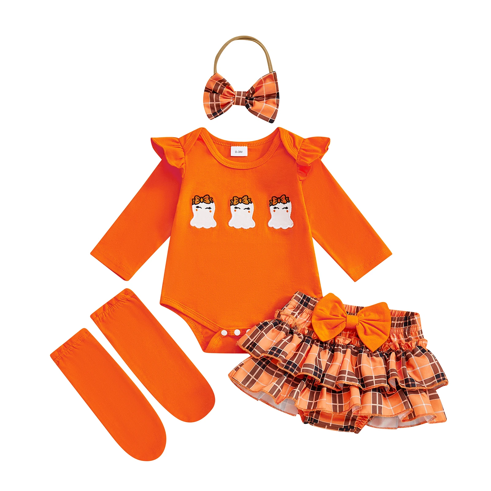 Baby Girl Clothes Sets Long Sleeve Halloween Ghost Embroidery Romper with Skort Headband and Stockings
Baby Girl Clothes Sets Long Sleeve Halloween Ghost Embroidery Romper with Skort Headband and Stockings