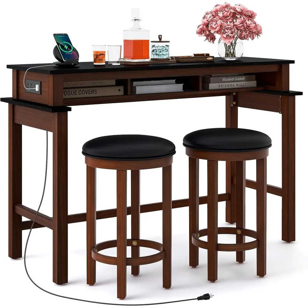 36 Counter Height Bar Table Set with 2 Upholstered Stools, Power Outlet, Suitable for Pub, Kitchen, Dining, Living Rooms, Small
36 Counter Height Bar Table Set with 2 Upholstered Stools, Power Outlet, Suitable for Pub, Kitchen, Dining, Living Rooms, Small