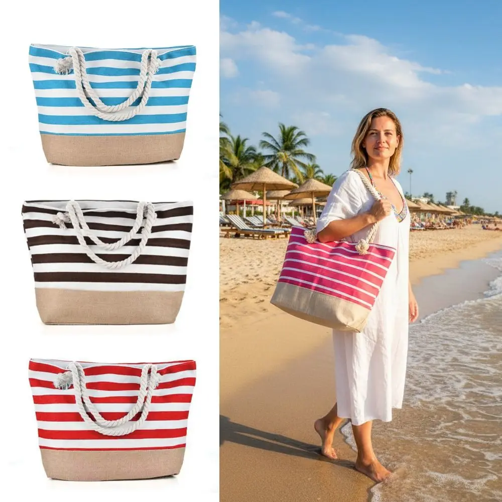 Striped Beach Tote Bag Canvas Large Capacity Travel Handbag Foldable Zipper Shoulder Bag For Travel Work Beach Gym Store
Striped Beach Tote Bag Canvas Large Capacity Travel Handbag Foldable Zipper Shoulder Bag For Travel Work Beach Gym Store