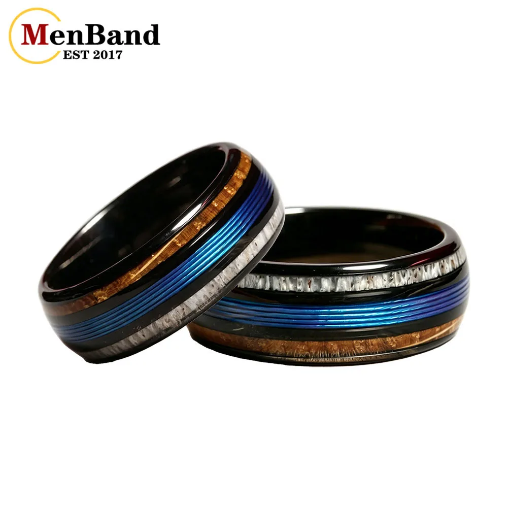 New 8mm Antler,Whiskey Barrel Wood, Fishing Line Inlay Black Tungsten Wedding Ring,Personalized Promise Ring Comfortable Fit
New 8mm Antler,Whiskey Barrel Wood, Fishing Line Inlay Black Tungsten Wedding Ring,Personalized Promise Ring Comfortable Fit