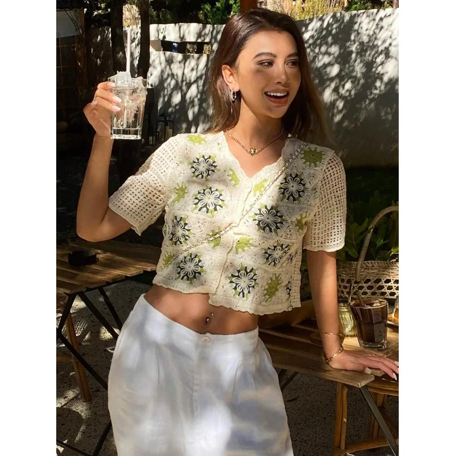 een round Ne Hollow out Knitted ort Sve Women's Hook Flower Vintage Ele Top Summer New Faion Polyester Fiber
een round Ne Hollow out Knitted ort Sve Women's Hook Flower Vintage Ele Top Summer New Faion Polyester Fiber