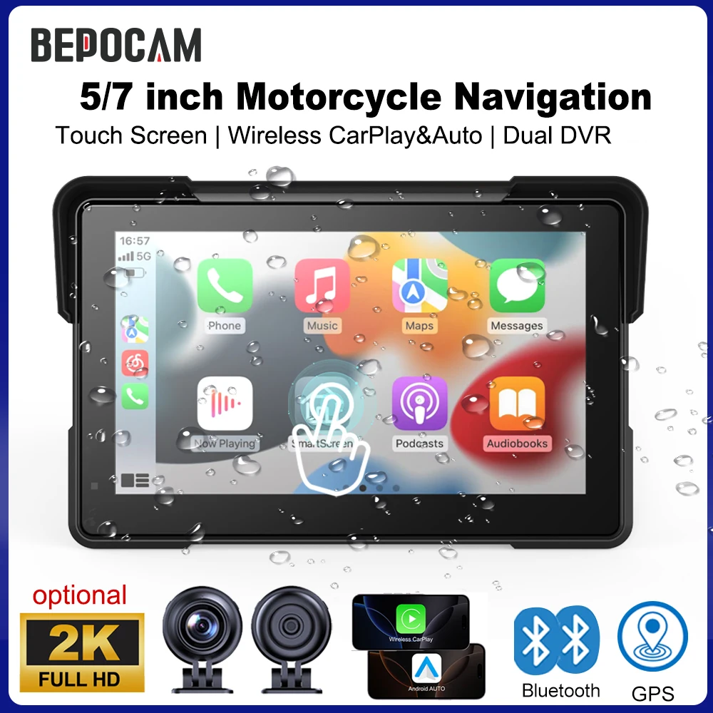 BEPOCAM 5/7 inch Carplay Motorcycle DVR Navigation GPS Wireless CarPlay Android Auto IPX7 Display Screen Portable Moto Monitor
BEPOCAM 5/7 inch Carplay Motorcycle DVR Navigation GPS Wireless CarPlay Android Auto IPX7 Display Screen Portable Moto Monitor