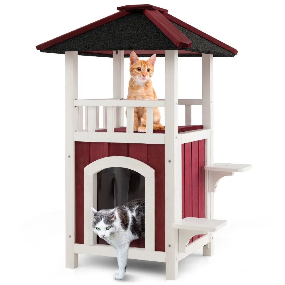 Outdoor Cat House 2-Story Wooden Cat Shelter with Asphalt Roof Removable Floor
Outdoor Cat House 2-Story Wooden Cat Shelter with Asphalt Roof Removable Floor