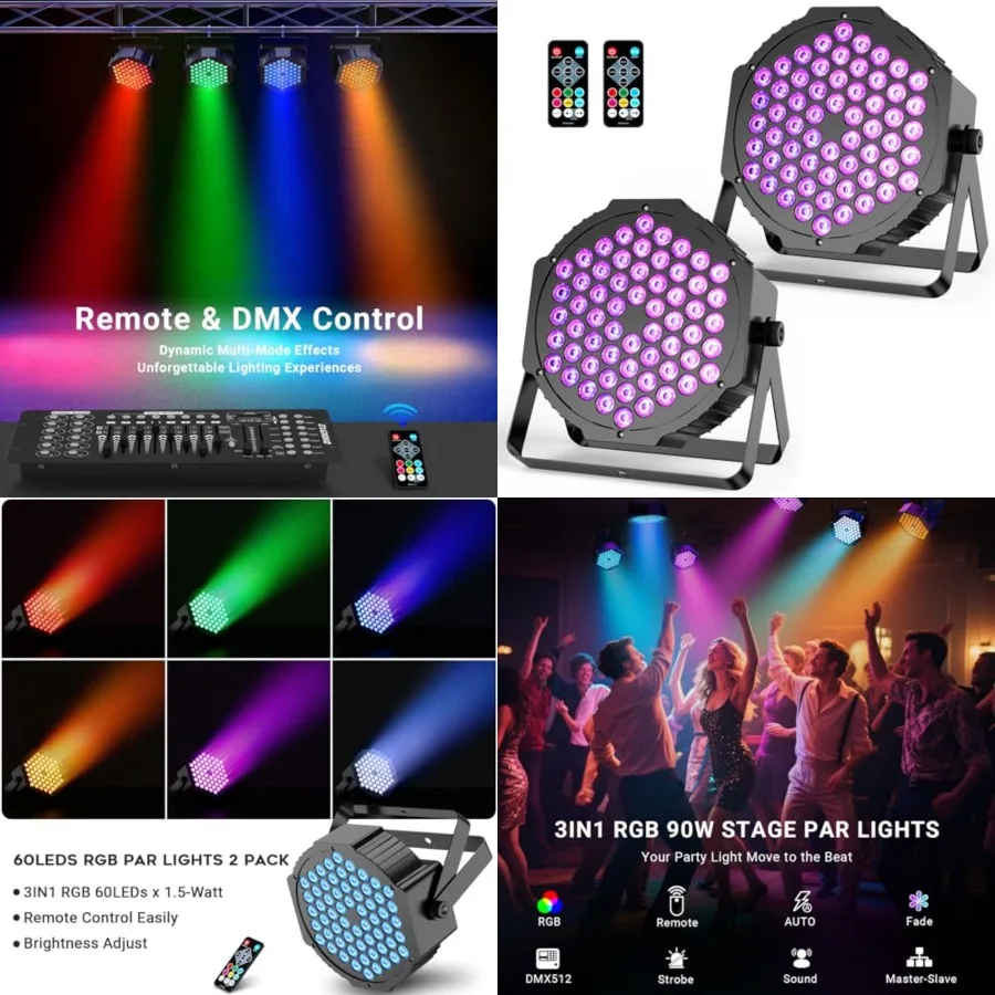 RGB LED Par Stage Lights: 90W Brightness Adjustable - Remote DMX Control - Sound Activated Music Sync - Par Can Lights Great fo
RGB LED Par Stage Lights: 90W Brightness Adjustable - Remote DMX Control - Sound Activated Music Sync - Par Can Lights Great fo