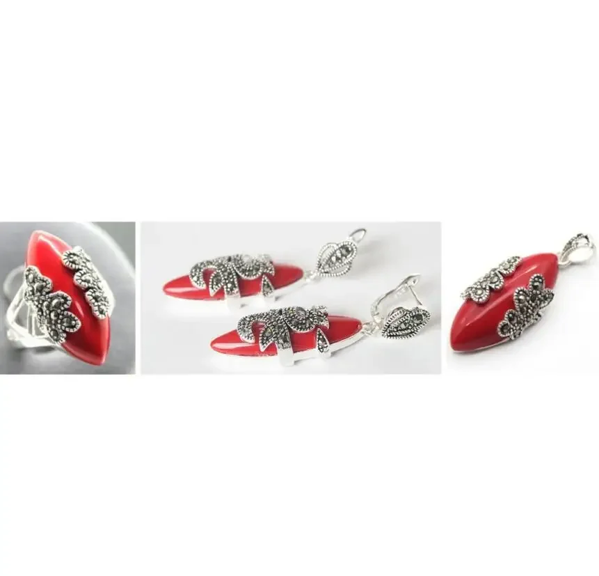 Unique Red Carved Lacquer Marcasite 925 Sterling Silver Ring(#7-10) Earrings & Pandent jewelry sets
Unique Red Carved Lacquer Marcasite 925 Sterling Silver Ring(#7-10) Earrings & Pandent jewelry sets