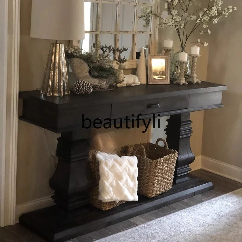 American rural retro solid wood entrance table, living room corridor aisle, table, French black entrance table
American rural retro solid wood entrance table, living room corridor aisle, table, French black entrance table