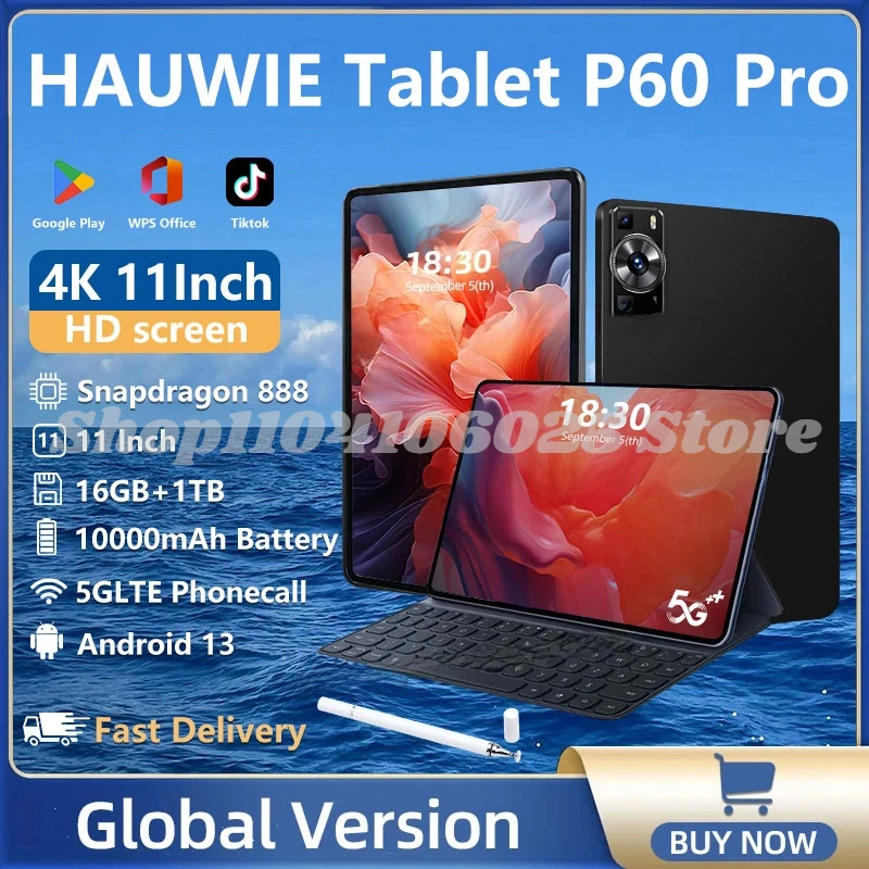 2024 NEW Original P60 Pro Tablets Android 13 16GB+1TB 11 Inch snapdragon 888 5G Dual SIM Card Phone Call WIFI HD 4K Tablet
2024 NEW Original P60 Pro Tablets Android 13 16GB+1TB 11 Inch snapdragon 888 5G Dual SIM Card Phone Call WIFI HD 4K Tablet
