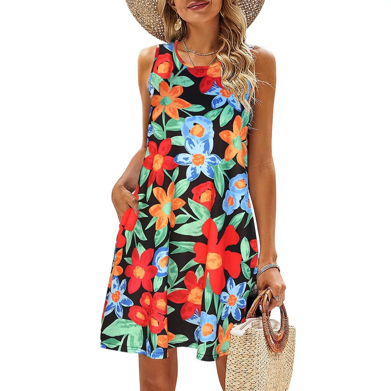 2024 Summer Knee Length Casual O Neck Sleeveless Tank Dress Women's Pocket Skirt Streetwear Vintage Floral Print Boho Tank Dress
2024 Summer Knee Length Casual O Neck Sleeveless Tank Dress Women's Pocket Skirt Streetwear Vintage Floral Print Boho Tank Dress