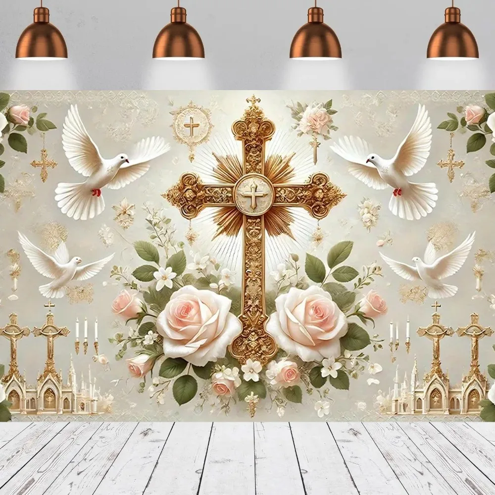 Elegant First Communion Cross and White Rose Themed Banner Background, Children's Birthday Party Decoration Photography Backdrop
Elegant First Communion Cross and White Rose Themed Banner Background, Children's Birthday Party Decoration Photography Backdrop
