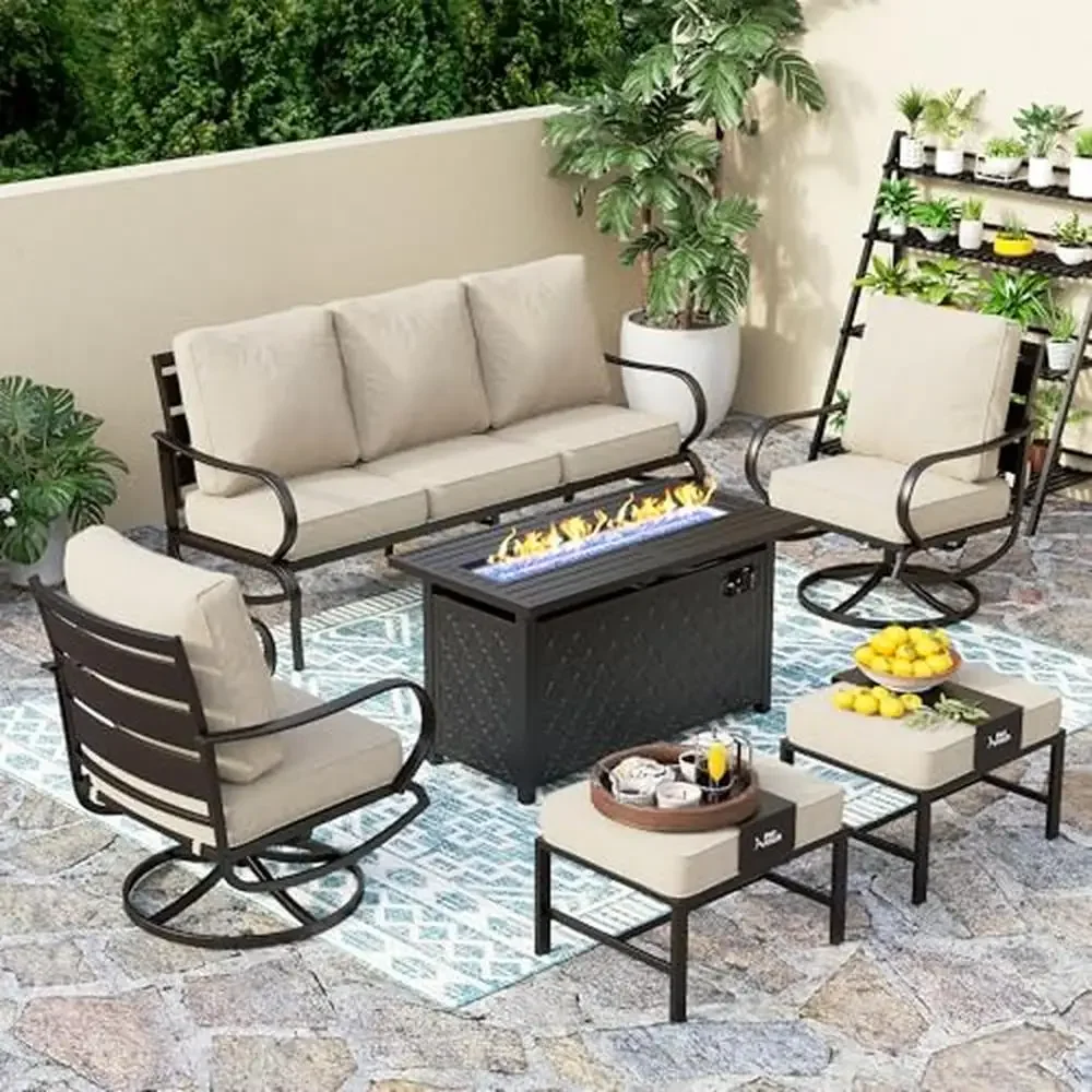 6-Piece Patio Furniture Set with Firepit Table Deep Seating Sofa Metal Ottoman Outdoor Conversation Set 5-7 Person Stable Full
6-Piece Patio Furniture Set with Firepit Table Deep Seating Sofa Metal Ottoman Outdoor Conversation Set 5-7 Person Stable Full