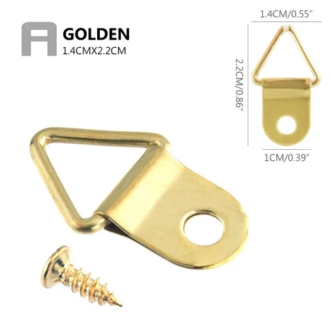 50PCS Small Golden Triangle D-Ring Hanging Picture oil Painting Mirror Frame Hooks Hangers With Screws Wholesale
50PCS Small Golden Triangle D-Ring Hanging Picture oil Painting Mirror Frame Hooks Hangers With Screws Wholesale