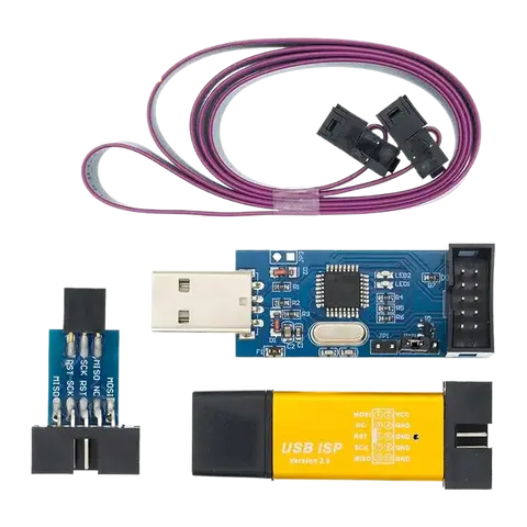 USBASP USBISP AVR Programmer USB ATMEGA8 ATMEGA128 ATtiny/CAN/PWM 10Pin Wire Module DIY + 10Pin To 6 Pin Adapter Board Shell