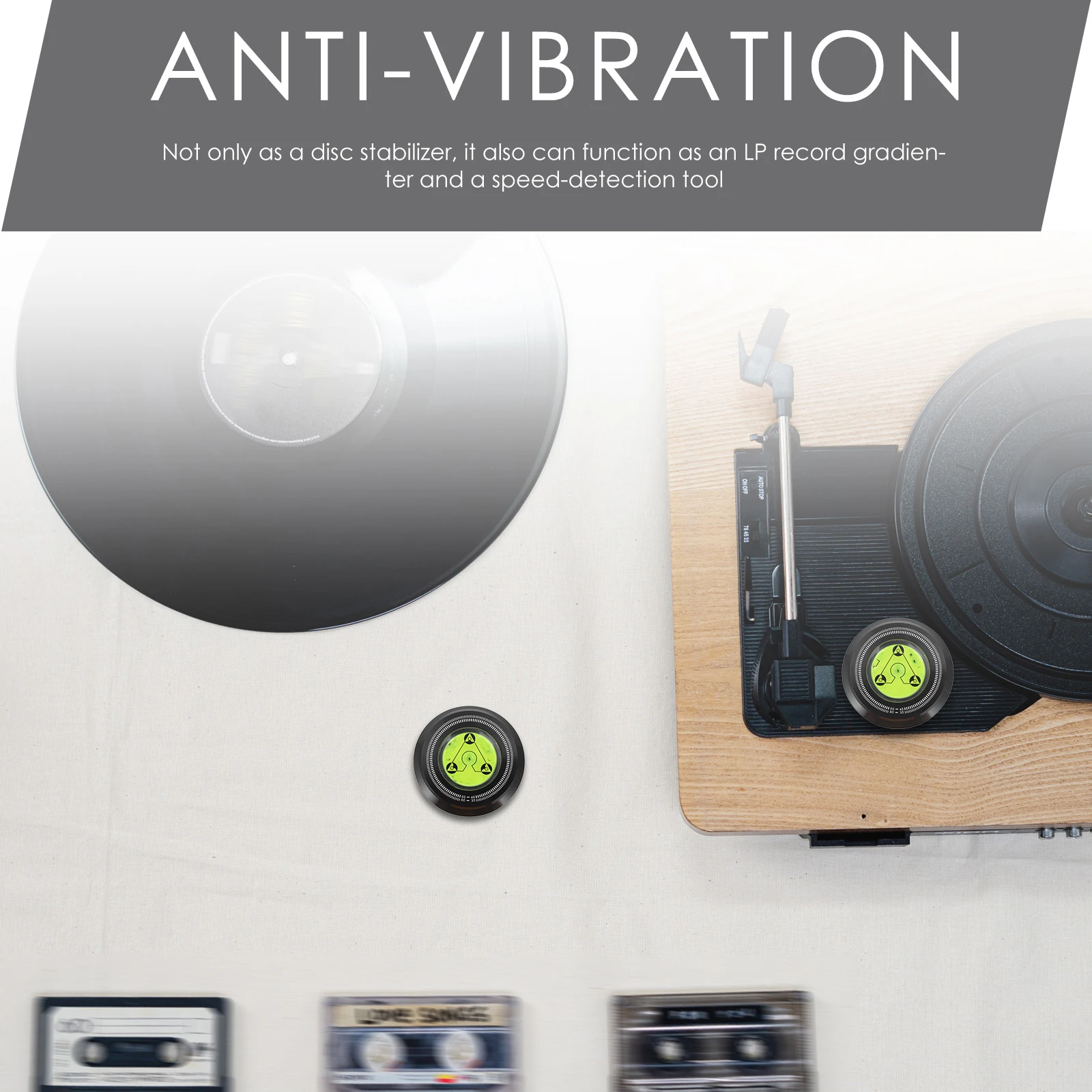 Black Aluminum Alloy Vinyl Record Weight Stabilizer Disc Turntable Anti Vibration Stabilizer Buffer Speed Detection Tool 
Black Aluminum Alloy Vinyl Record Weight Stabilizer Disc Turntable Anti Vibration Stabilizer Buffer Speed Detection Tool