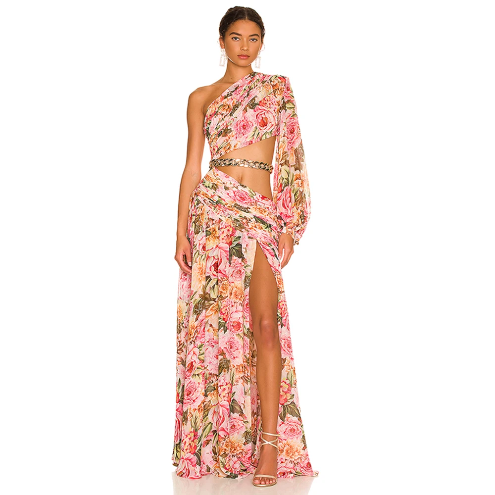 Women Spring Summer New Diagonal Shoulder Long-Sleeve Waist Sexy High Slit Print Floor-Length Dress Exotic Evening Party Dress
Women Spring Summer New Diagonal Shoulder Long-Sleeve Waist Sexy High Slit Print Floor-Length Dress Exotic Evening Party Dress