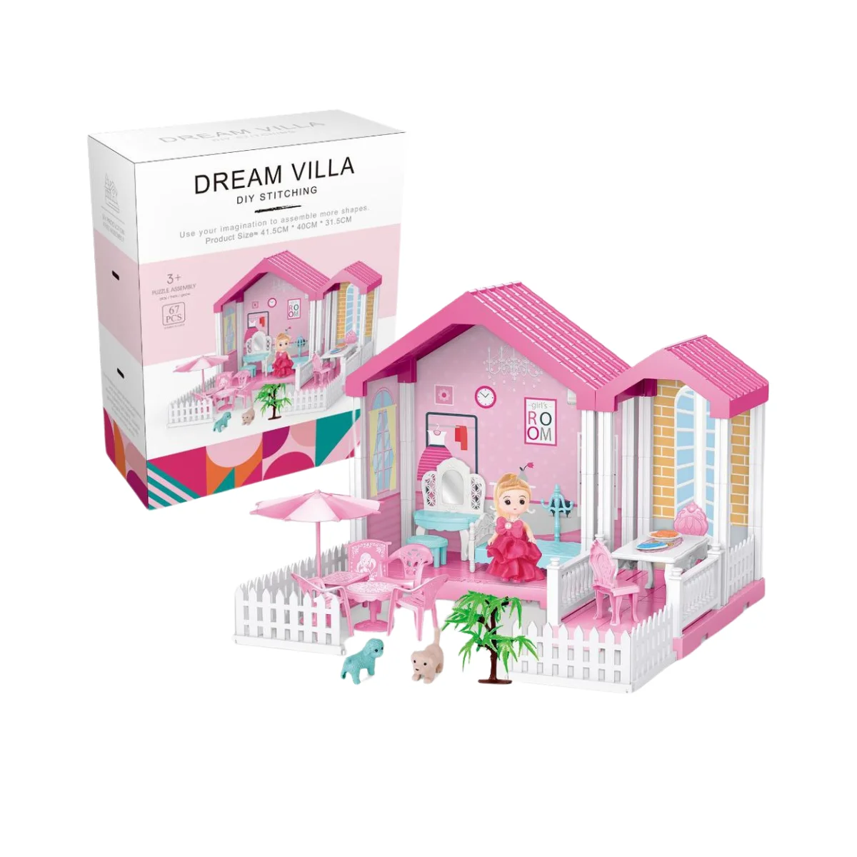 Doll House Pink Princess DIY Villa with Mini Furniture & Dolls, Pretend Play Dream House Playhouse for Kids Girls Birthday Gift
Doll House Pink Princess DIY Villa with Mini Furniture & Dolls, Pretend Play Dream House Playhouse for Kids Girls Birthday Gift