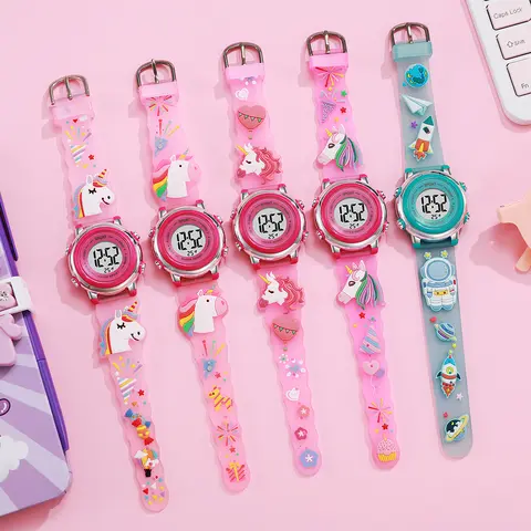 Novo bonito dos desenhos animados unicórnio 3d silicone presente relógio eletrônico para o presente de natal dia das bruxas