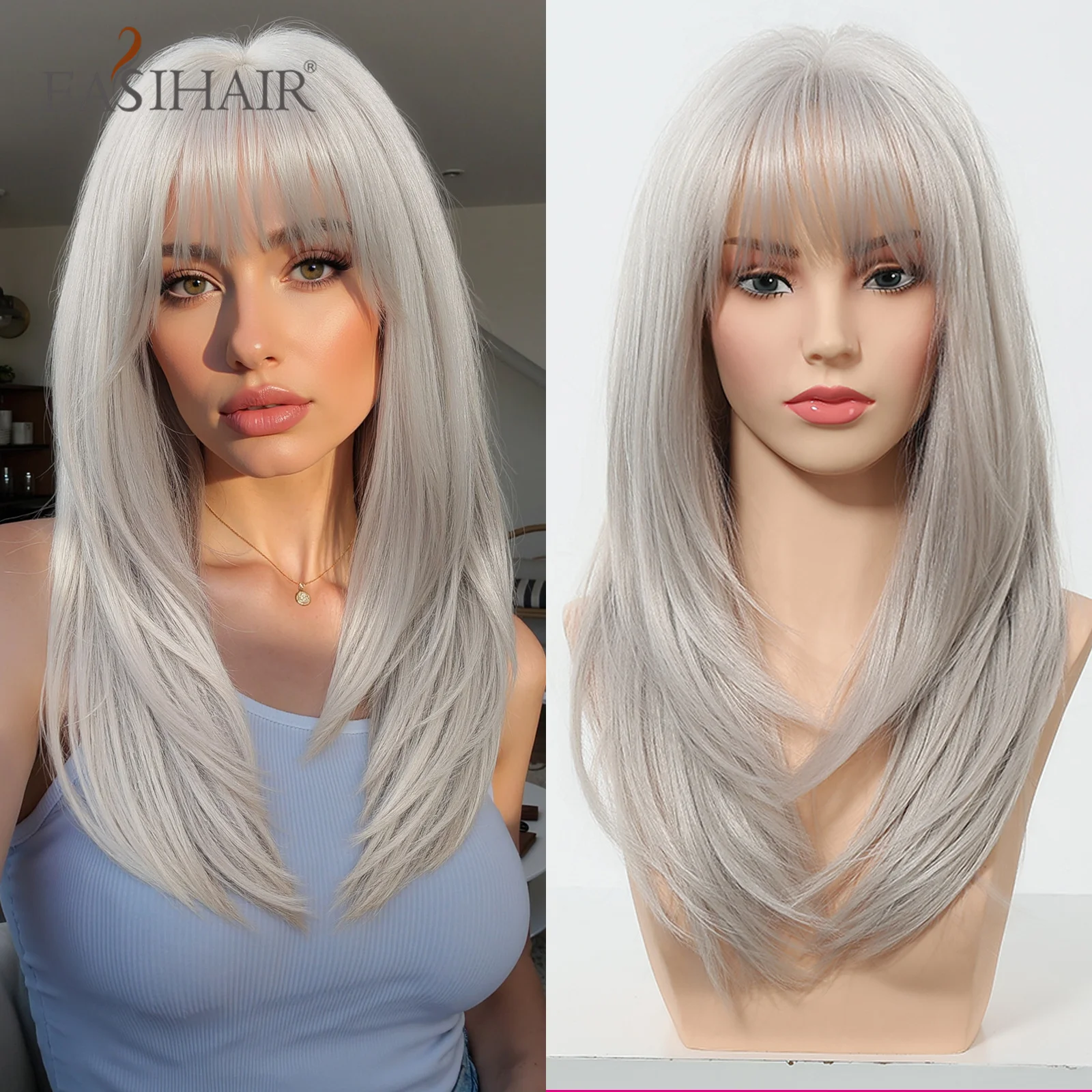 EASIHAIR Long Straight Gray White Synthetic Layered Wig with Bangs for Women Girls Natural Hair Cosplay Party Wig Heat Resistant
EASIHAIR Long Straight Gray White Synthetic Layered Wig with Bangs for Women Girls Natural Hair Cosplay Party Wig Heat Resistant