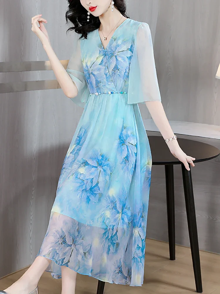 Summer Blue Floral Silk Chic Butterfly Sleeve Midi Dress Women Elegant Casual Beach Dress 2024 Fashion Bodycon Birthday Dresses
Summer Blue Floral Silk Chic Butterfly Sleeve Midi Dress Women Elegant Casual Beach Dress 2024 Fashion Bodycon Birthday Dresses
