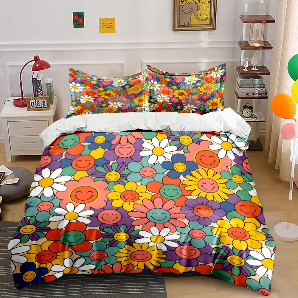Smiling Colorful Flower Pattern Duvet Cover Set Digital Print Colorful Polyester Bedding with Zipper Closur for kids gifts
Smiling Colorful Flower Pattern Duvet Cover Set Digital Print Colorful Polyester Bedding with Zipper Closur for kids gifts