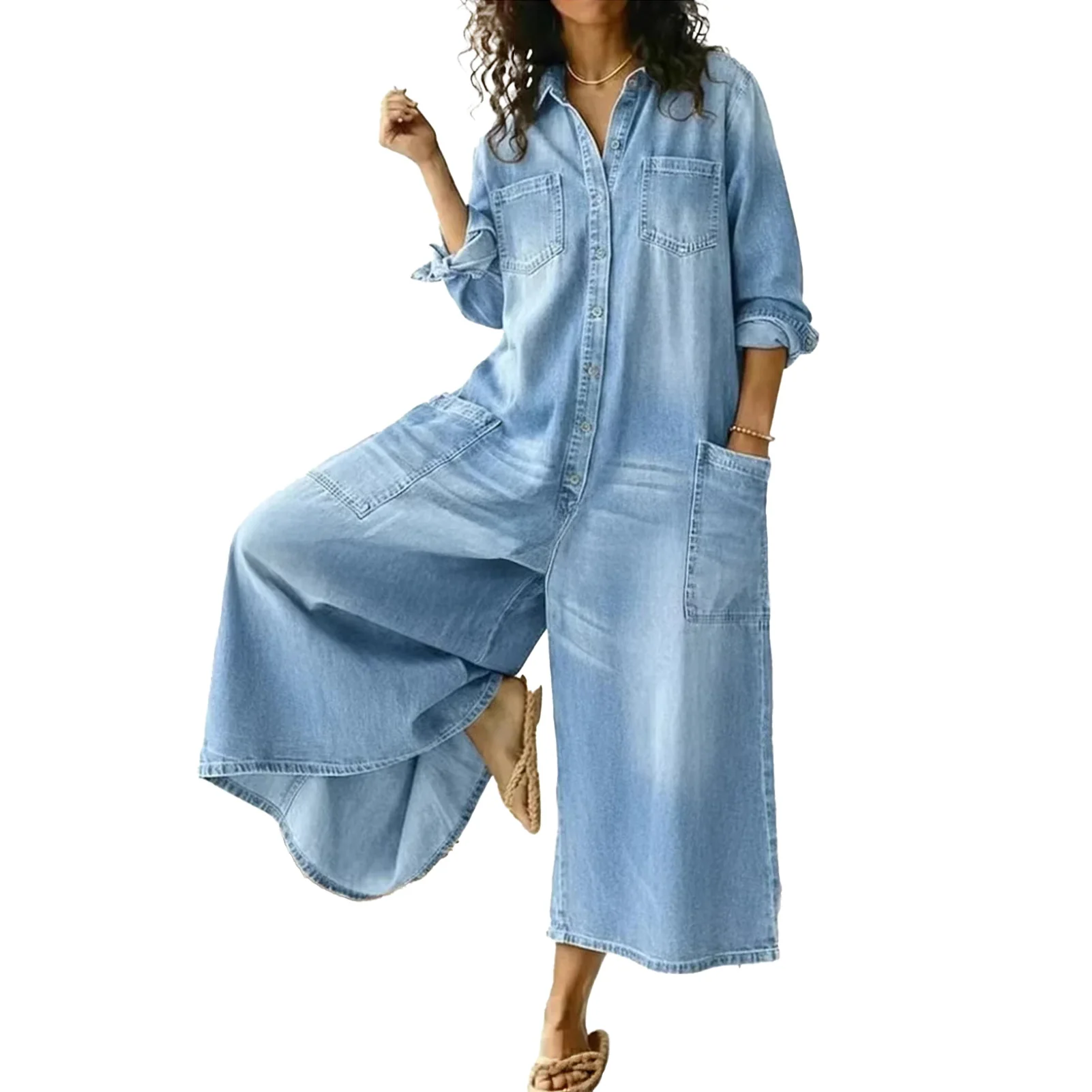 Vintage Ruched Solid Cotton Denim Jumpsuit Women 2026 Spring Elegant Wide Leg Overalls Pants Summer Long Sleeve Loose Rompers
Vintage Ruched Solid Cotton Denim Jumpsuit Women 2026 Spring Elegant Wide Leg Overalls Pants Summer Long Sleeve Loose Rompers
