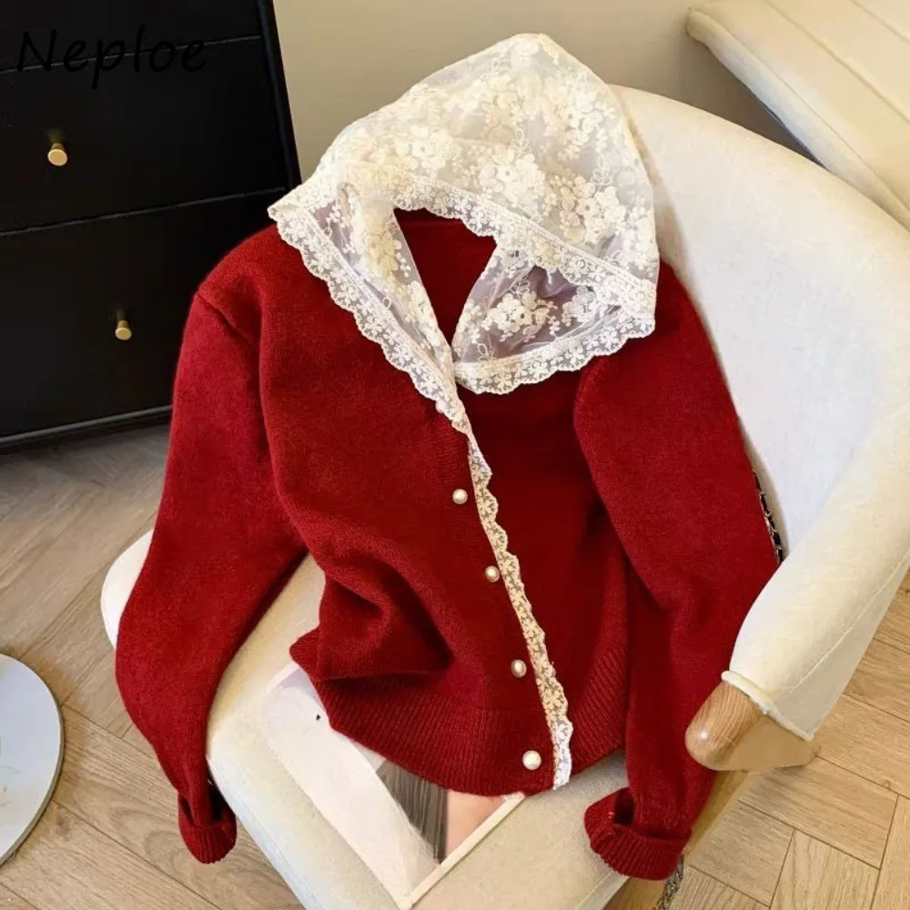 Neploe Korea Chic Simple Lace Hooded Knit Cardigan French Style England Lovely Pull Femme Western Age Reduction All-match Jumper
Neploe Korea Chic Simple Lace Hooded Knit Cardigan French Style England Lovely Pull Femme Western Age Reduction All-match Jumper