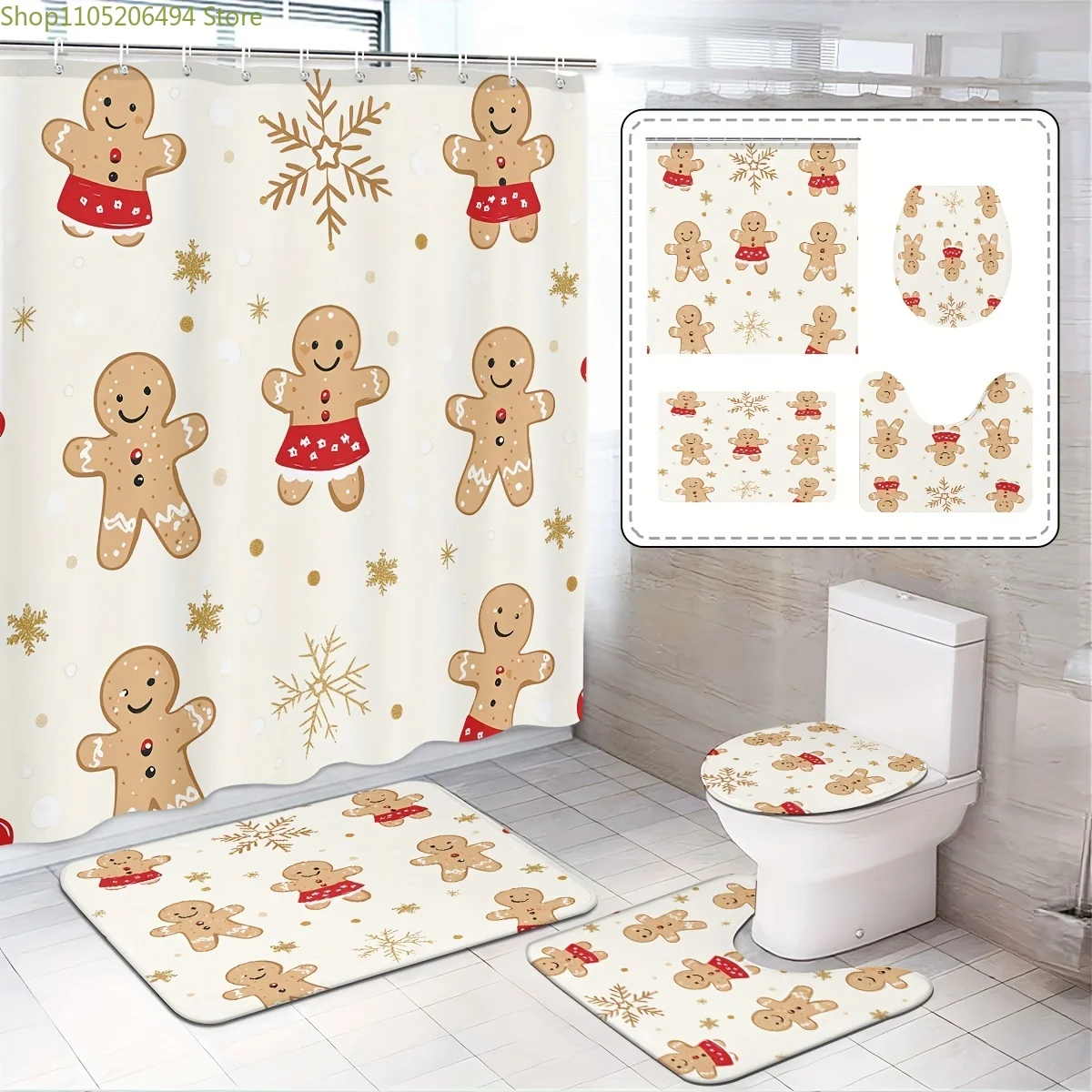 Gingerbread for Man, snowflake, Christmas Present, Christmas Decoration Bathroom Set -Machine Washable, Shower Curtain Set wit
Gingerbread for Man, snowflake, Christmas Present, Christmas Decoration Bathroom Set -Machine Washable, Shower Curtain Set wit