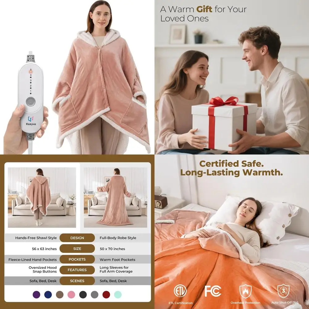 Heated Throw Blanket with Hood & Pockets, 5 Temperature Settings, 3H Auto-Off, Washable, Certified, 56x63, Pink
Heated Throw Blanket with Hood & Pockets, 5 Temperature Settings, 3H Auto-Off, Washable, Certified, 56x63, Pink