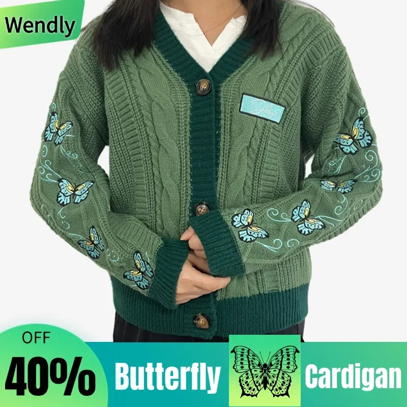 Butterfly Embroidered Cardigan Women Dark Green Letter Patch Knitted Cardigan Tops Female Autumn Winter Fashion Soft Sweaters
Butterfly Embroidered Cardigan Women Dark Green Letter Patch Knitted Cardigan Tops Female Autumn Winter Fashion Soft Sweaters