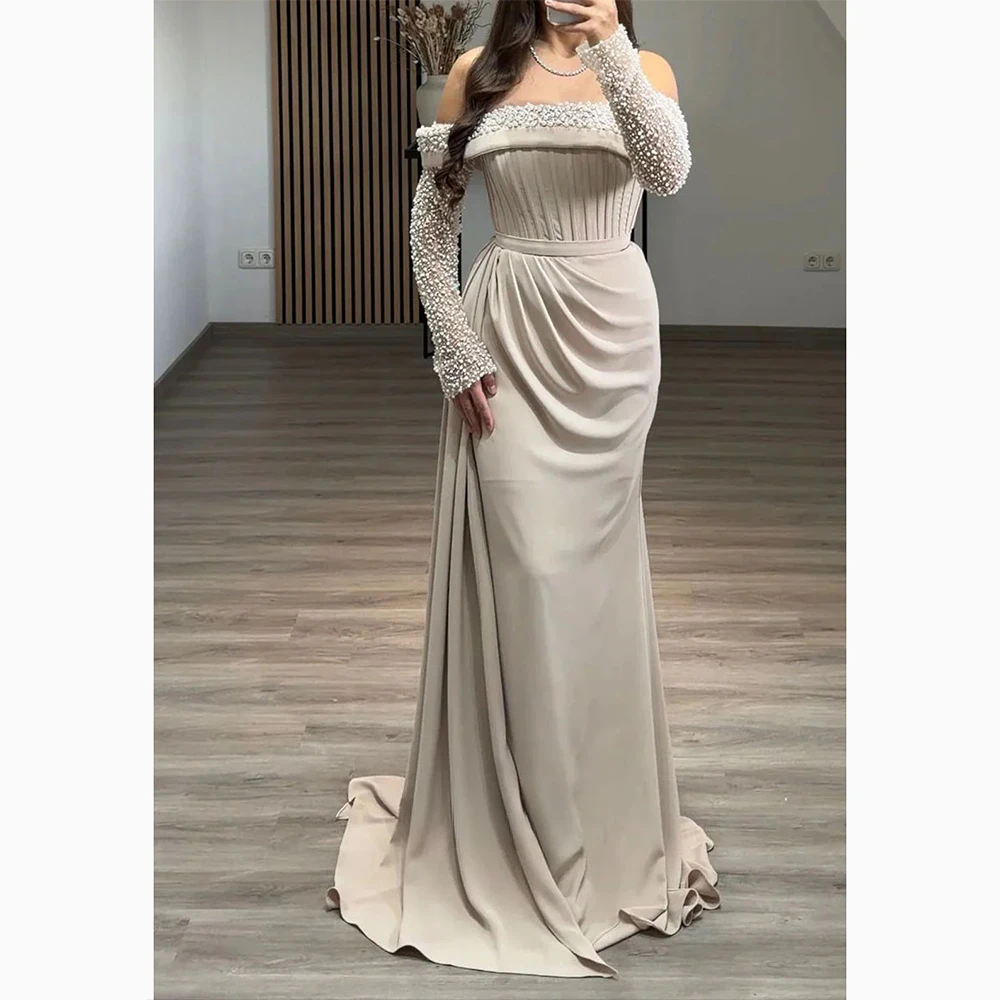 Роскошное вечернее платье с жемчугом по индивидуальному заказу, с открытыми плечами и длинными рукавами, прямое платье для выпускного вечера длиной до пола, вечерние платья
Роскошное вечернее платье с жемчугом по индивидуальному заказу, с открытыми плечами и длинными рукавами, прямое платье для выпускного вечера длиной до пола, вечерние платья