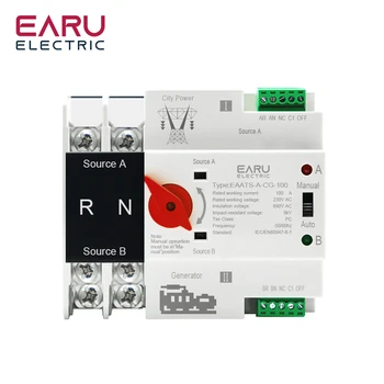 단상 Din 레일 ATS 220V 이중 전원 자동 전송 전기 선택기 스위치, 무정전 2P 100A