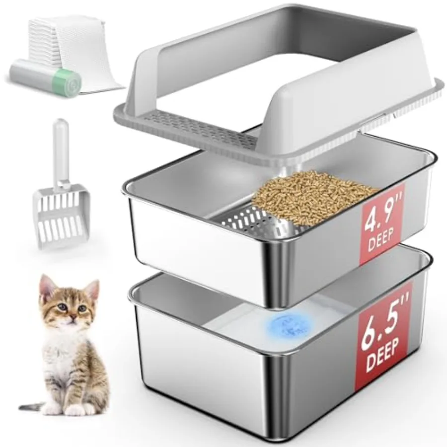 Stainless Steel Litter Box with Lid, Sifting Litter Box for Pine Pellets, 17.3"×13.4"×10.5" Enclosed Metal Litter Boxes for Sma
Stainless Steel Litter Box with Lid, Sifting Litter Box for Pine Pellets, 17.3"×13.4"×10.5" Enclosed Metal Litter Boxes for Sma