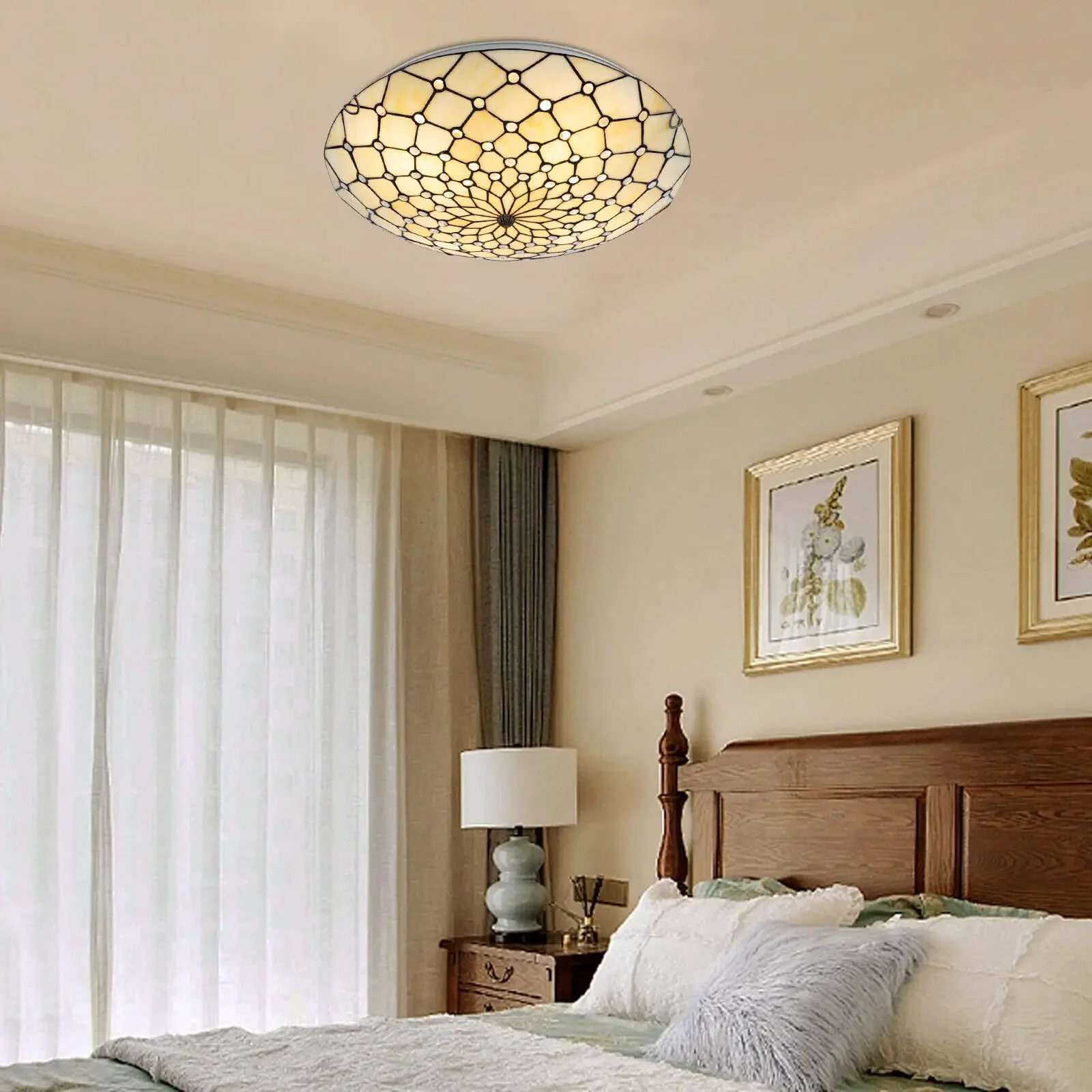 Antique Style 4-Light Flush Mount Ceiling Light - Stained Glass Shade with Vintage Finish for Kitchen Lighting
Antique Style 4-Light Flush Mount Ceiling Light - Stained Glass Shade with Vintage Finish for Kitchen Lighting