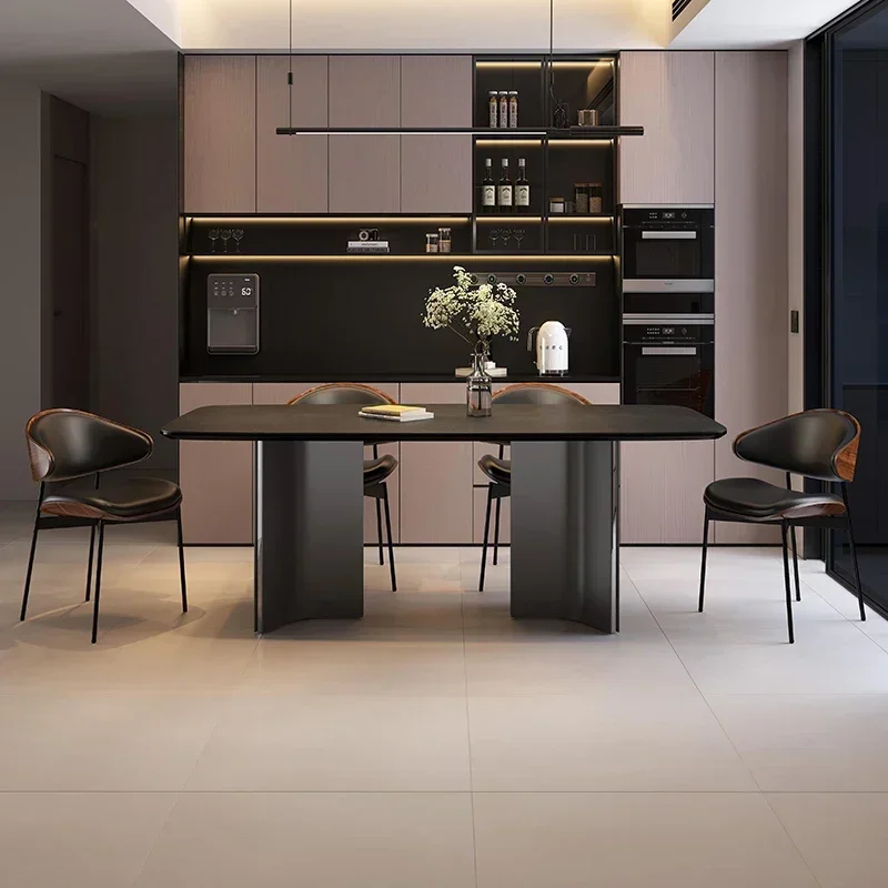 Unique Rectangular Modern Table Dining Light Luxury Floor Black Home Table Dining Space Saving Mesas De Jantar Furniture 
Unique Rectangular Modern Table Dining Light Luxury Floor Black Home Table Dining Space Saving Mesas De Jantar Furniture